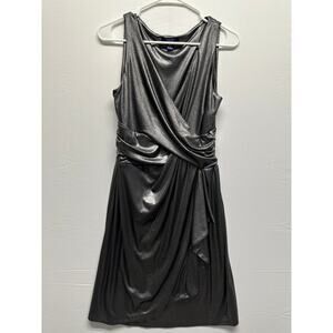 Chaps Women Metallic Faux Wrap Dress M Silver Glam Cocktail Whimsigoth